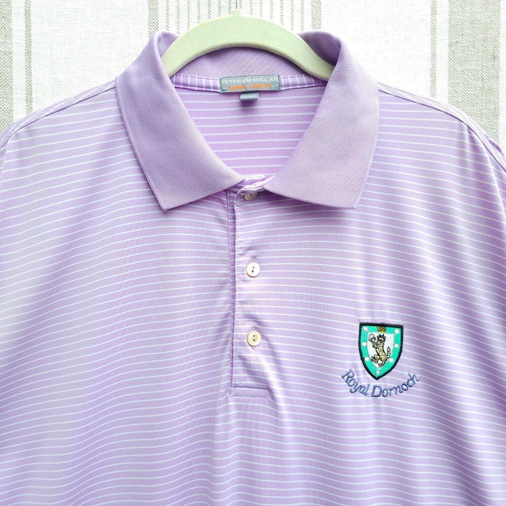 Peter Millar Royal Dornoch Polo Shirt Mens L Purple Striped Summer Comfort Golf
